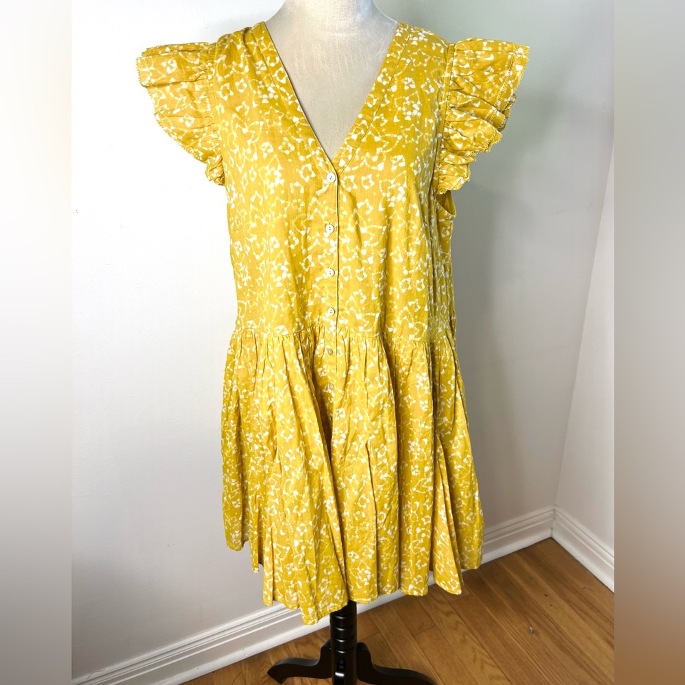 Cleobella Zia Organic Cotton Ruffle Short Sleeve Babydoll Mini Dress SZ L EUC